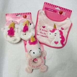 Baby Girl Mi Primer Dia De San Valentin Baby Bib Rattle and Booties- Valentines